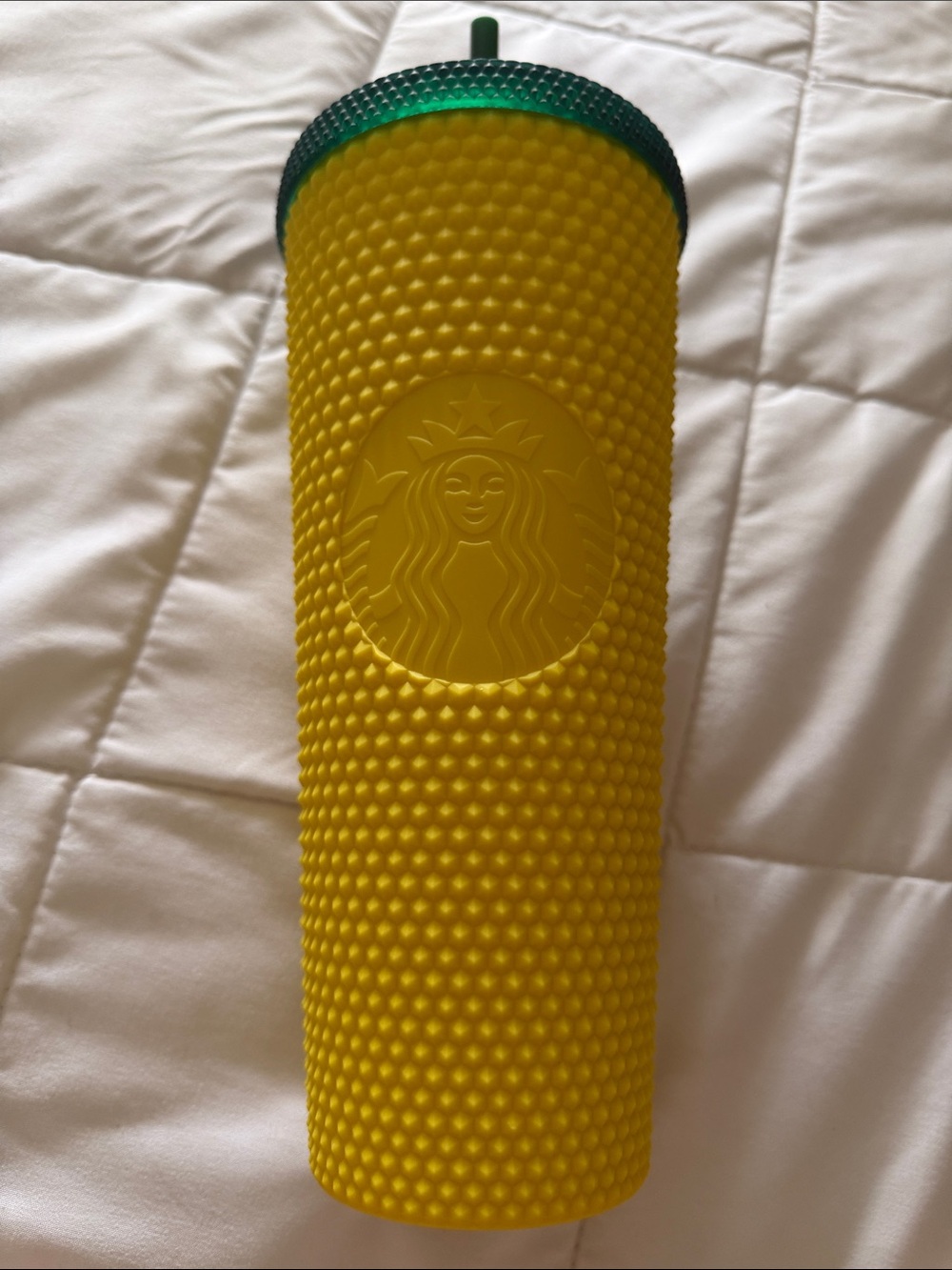 Starbucks Bright Yellow Studded Tumbler with Green Lid